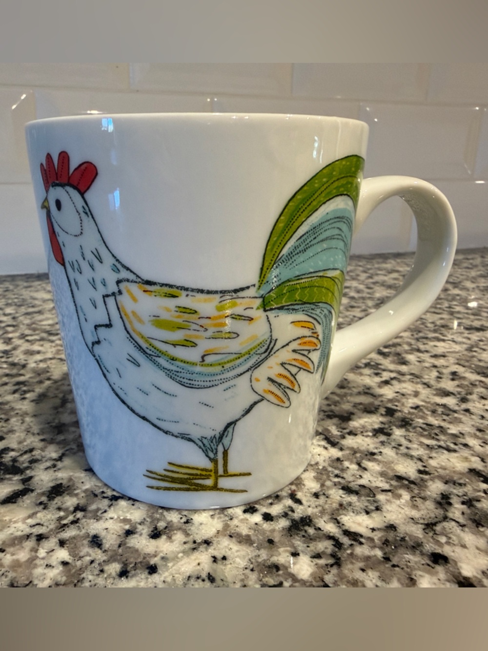 White Mug with Colorful Rooster